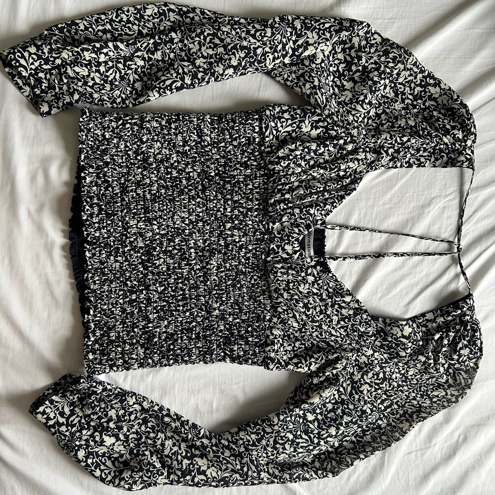 Reformation Black and Cream Floral Top